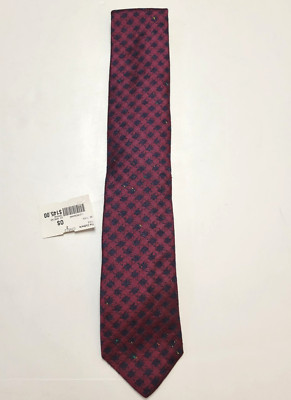 $145 New DION Men's Neck Tie SILK COTTON Red Blue CHECK Patterned Made In CANADA