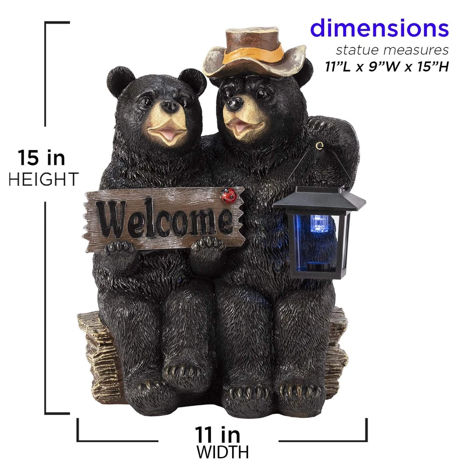 Alpine Corporation 15" Tall Outdoor Bear Couple with Lantern and Welcome Sign... - Image 3 of 4