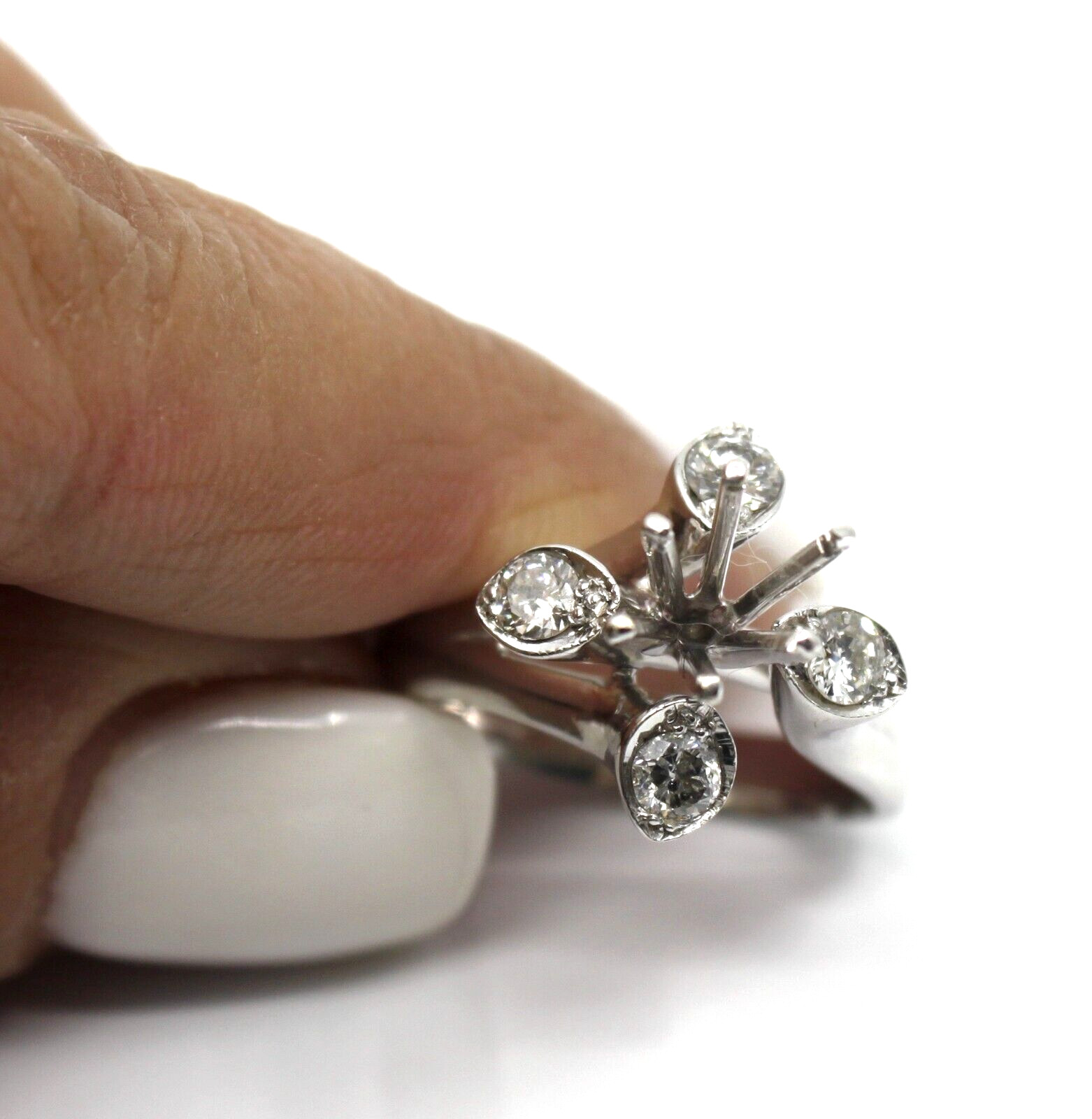 14k Solid White Gold Diamond Four Leaf Engagement… - image 5