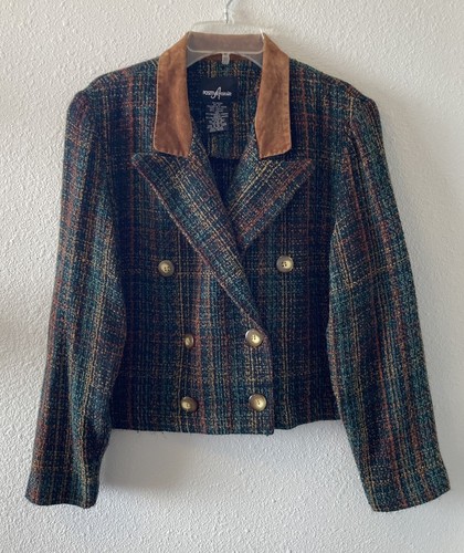 Vintage Blazer Sakko Tweed Zweireiher Knöpfe Gr. 10 Petite Secretary 80er
