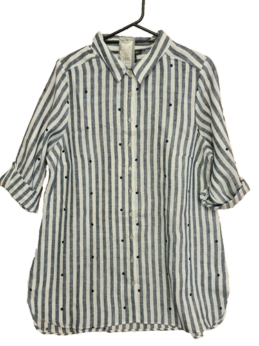 BNWT Womens Sz 18 Autograph Linen Spot Navy Stripe Shirt RRP $89.99 - Picture 2 of 3