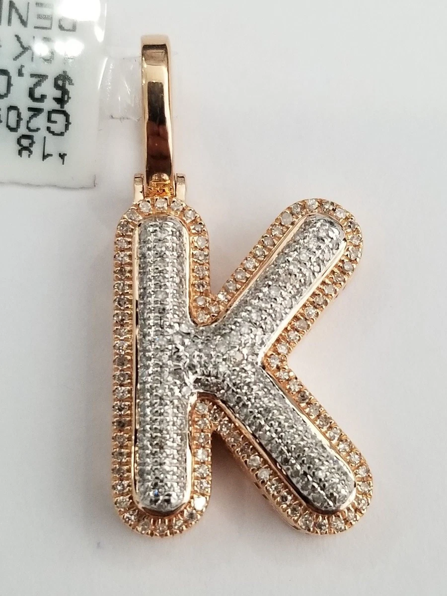 10k Rose Gold Bubble Letter Initial K Bling Ice Diamond Charm