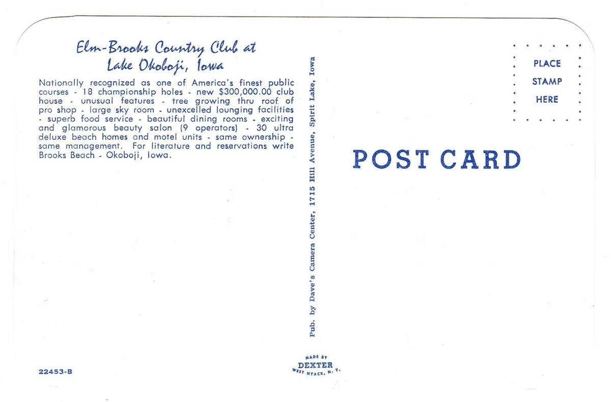 1960's LAKE OKOBOJI IOWA ELM BROOKS COUNTY CLUB GOLF COURSE POSTCARD IA  BEACH !! | eBay