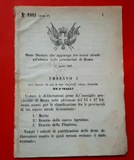 Decree Kingdom of Italy Added Three New Roads Provincial List of Rome 1883