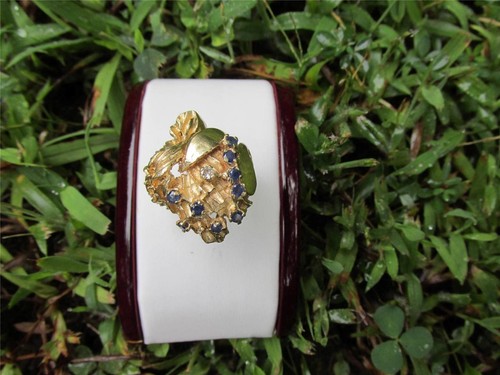 Vintage Retro Heavy Solid 14k Gold Blue Sapphire And Diamond Ring 18 grams - Picture 3 of 11