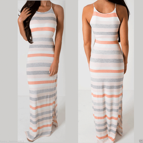 Maxi vestido jersey a rayas sin mangas con correa de espagueti como nuevo 8-14 - Imagen 4 de 5