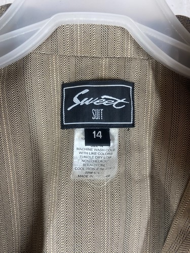 Sweet Suit Tan Blazer Button Down 2 Piece Suit Set with Shoulder Pads-Women's 14 - Picture 2 of 10