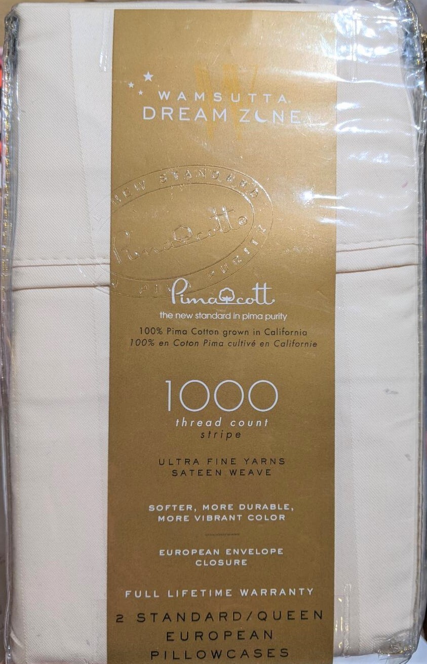 Wamsutta Dream Zone 1000 TC Pillow Cases Set of 2 Standard Ivory Stripe