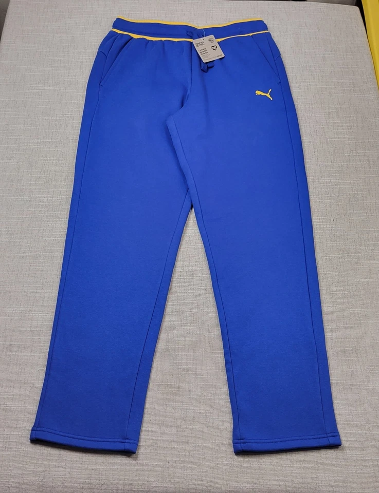 Conjunto de chaqueta y pantalones jogger con capucha PUMA grande para hombre azul amarillo cremallera completa polar Foto 3 de 4