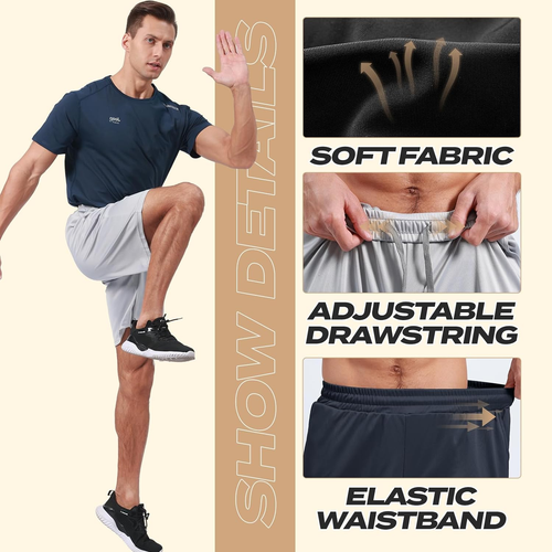 5 Pack Athletic Gym Mens Shorts - Workout Black Quick Dry Basketball Shorts with - Picture 2 of 12
