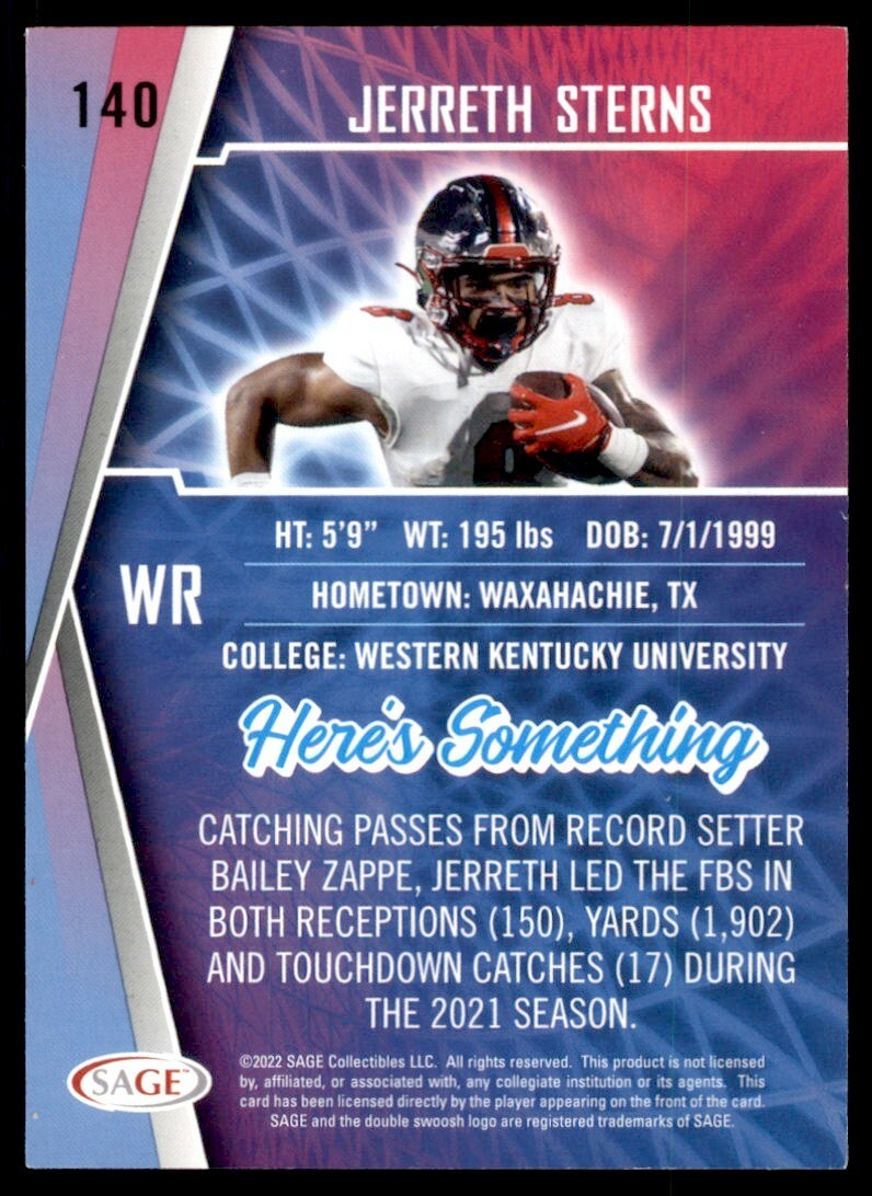 2022 Sage High Series Football Base 140 Jerreth Sterns Western