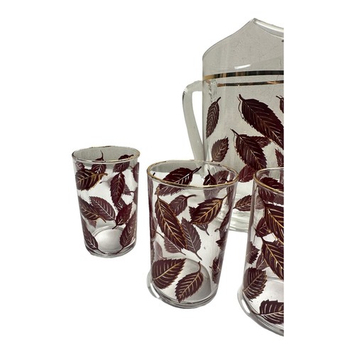 JUEGO DE 6 TAZAS Y JARRAS DE HOJAS MARRONES CON BORDE DORADO CORNING PYREX - Imagen 4 de 10