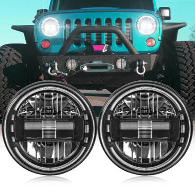 für Land Rover 90/110 Defender Paar 7''Zoll Runde LED Scheinwerfer E-Zertifiziert