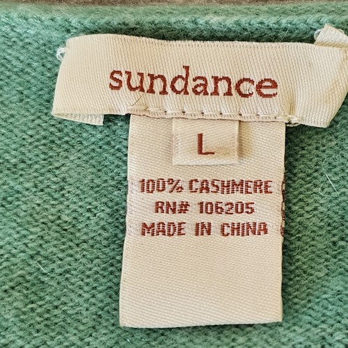 Sundance Cashmere Large Green Sweater Short Sleeve Relaxed Fit Pockets Boxy - Picture 5 of 9