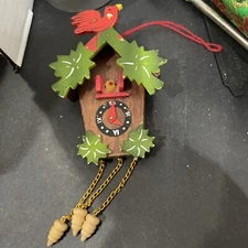 VINTAGE MIDWEST CUCKOO CLOCK WOODEN HANDPAINTED CHRISTMAS ORNAMENT!