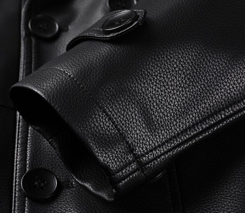 Gabardina de cuero real de negocios para hombre chaqueta de invierno de doble botonadura de longitud media - Imagen 12 de 13