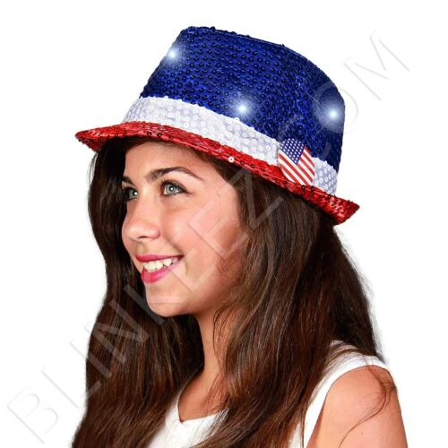 Sombrero Fedora Up Led Iluminado Patriótico Intermitente Fiesta ROJO BLANCO AZUL Fedora Sombrero - Imagen 2 de 6