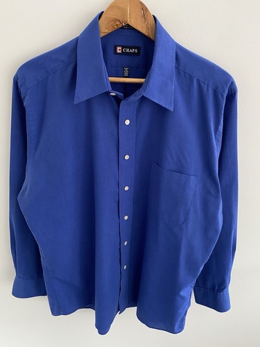 Ralph Lauren Chaps Shirt 16.5 XL X Large Mens Blue Solid Vintage Long Sleeve - Picture 3 of 7