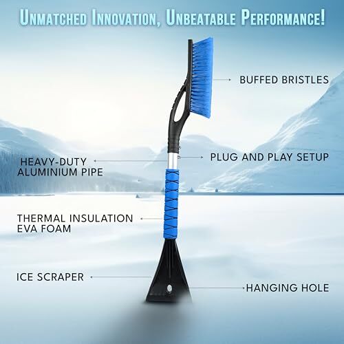 27" Auto Schneebürste und Eiskratzer für Auto Windschutzscheibe (2er Pack) Blau & Orange - Bild 2 von 7