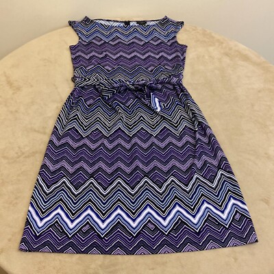 Ann Taylor Womens Purple Chevron Sleeveless Round Neck Belted A Line Dress  Sz 2 | eBay