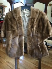 Vintage MINK Fur STOLE Cape LONG Front Panels  POCKETS SML