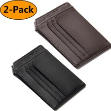 2 PACKS US Men Womens ID Credit Card Holder Ultra Slim Leather Mini Wallet Purse