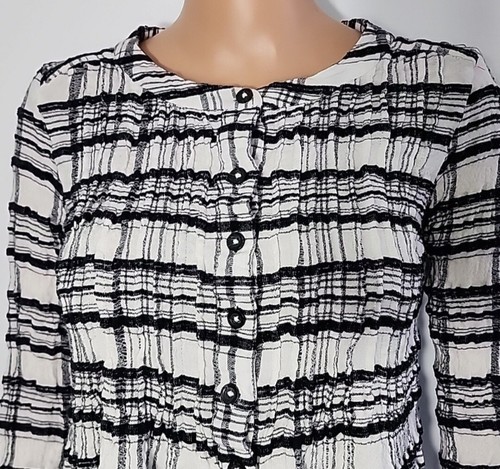 Anthropologie Plaid Black/White Long SleeveTextured Button Up Top Size 6P Small - Picture 3 of 8