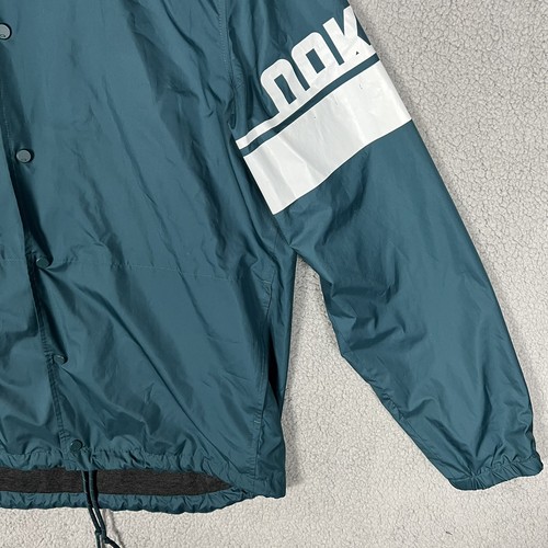 Oakley Fleece Lined Windbreaker Jacket Snap Up Mens XL Drawstring Waist Green - Picture 3 of 15