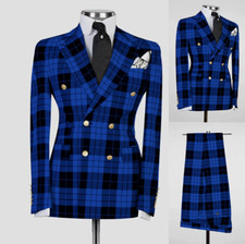 Groom Formal Men's Plaid Suits Slim Fit Peak Lapel 2 Pieces Wedding Party Wear