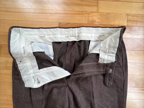 Pantalones vintage Christian Dior Monsieur 38x32 para hombre pantalones de lana frontal plano marrón - Imagen 11 de 14