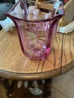 Fenton Transcalent Purple 7" T Sq. Vase w/Floral