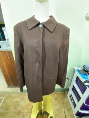 L.L. Bean Womens Sz 12 Brown Wool Lined Overcoat Blazer Jacket Academia *Read*