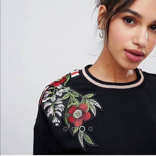 Women's Ted Baker Maddeyy Black Floral Embroidered Long Sleeve Trim Top 2 =M - Picture 6 of 24