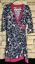 TRACY NEGOSHIAN  Faux Wrap Surplice Women's Dress Sz M - Navy Blue Pink Trim