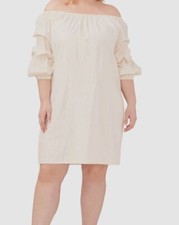 Vince Camuto Women Ivory Lantern-Sleeve Cotton Dress Plus Size Sz 1X