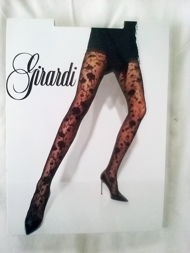 Girardi Brode Fashion Tights Dark Gray Flower Design Italy Pantyhose Size L - 第 4/5 張圖片