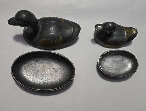 Vintage Pewter Brass Ducks Trinket Jewelry Box Set Cute Decor Hide Keys Rings - Picture 3 of 8
