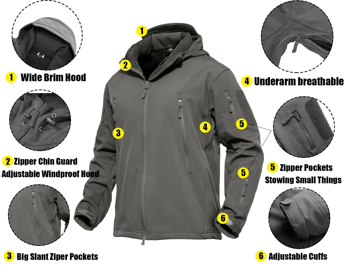 TACVASEN Waterproof Tactical Soft Shell Men Jacket Coat Army Windbreaker Outdoor - product detail image 3