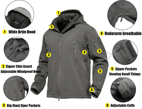 TACVASEN Waterproof Tactical Soft Shell Men Jacket Coat Army Windbreaker Outdoor image 3