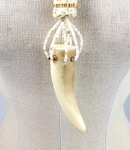 Sobral Africa Large Tusk & 3 Strand White Gold Pebble Beads Artist Made Necklace - Video 1 of 1
