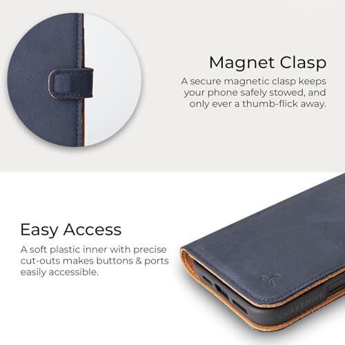 Snakehive Leather Wallet for iPhone 16 Pro - Real Leather Navy - Suede Like - Picture 6 of 7