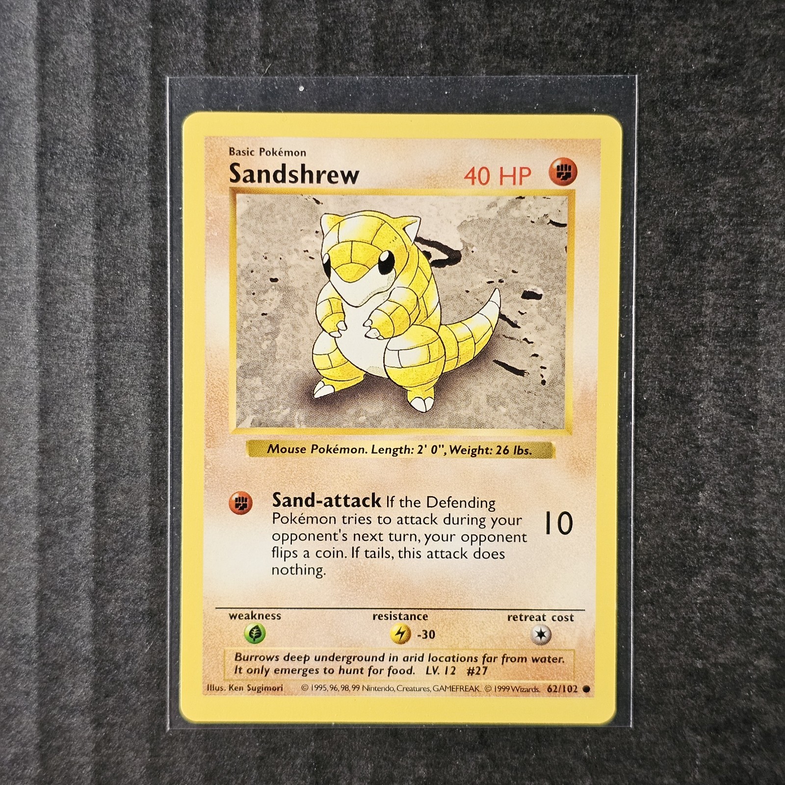 Sandshrew, Shadowless, Base Set, 62/102, LP, Pokémon, WOTC 1999, (4/4)