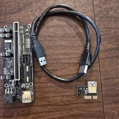 Lot of 33 PCI-E GPU Risers, PCI-E LED Chips, 2 foot Cord, 8-Capacitor Board