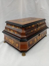 Thorens Reuge Music Box Vintage Swiss Inlay Wood Two Birds Nest Mechanical