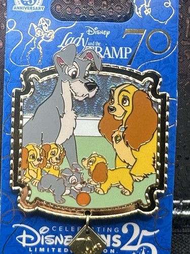 Disney Lady and the Tramp, 70th Anniversary Lady and Puppies Dangle LE Pin