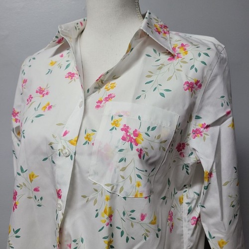 Lands End No Iron Supima Cotton Floral Button Down Shirt Womens Size 6 White - Picture 3 of 15