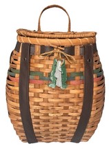 VTG Wicker Fishing Creel Basket Backpack Rustic Cabin Decor Faux Leather 15” Tal