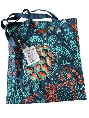 NEW Sand Cloud Everyday Tote Bag Organic Cotton Canvas Reef Turtles Ocean Blue