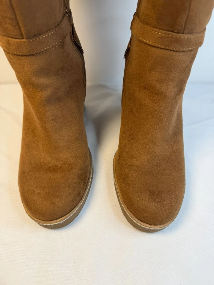 Torrid Wedge Womens Size 7.5WW Brown Fabric Knee Chunky High Boots Western - Image 4 of 4