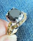 6 Ct Black Moissanite & Raw Golden Natural Diamond Ring Sterling Silver Size 7